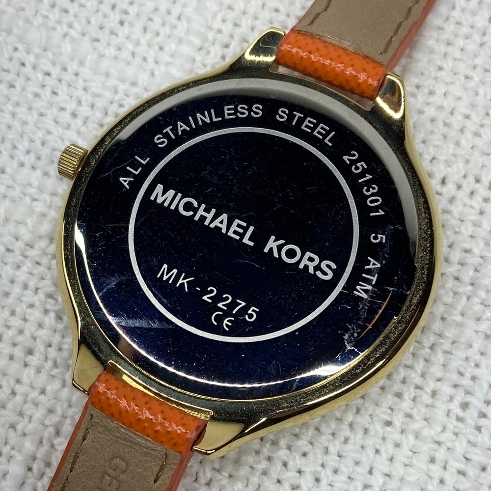 Michael Kors MK2275 Slim Runway Gold-tone Orange Leather Strap Women's Watch - Picture 10 of 12